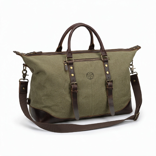 Picture of Leather and Oilskin Canvas Weekender